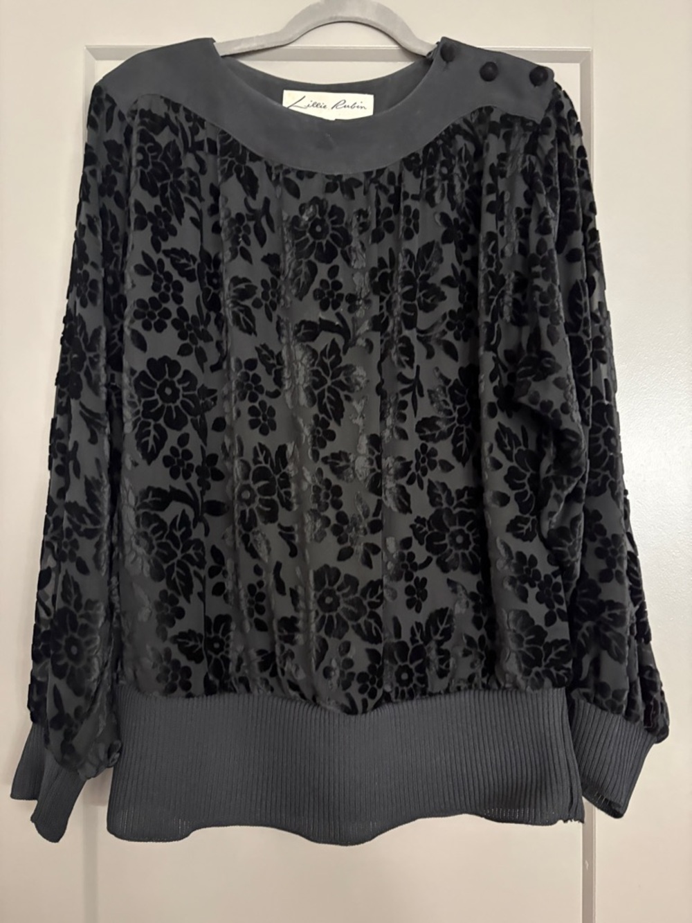 VTG Lillie Rubin SMALL Velvet Burnout Goth Glam Floral Cocktail Evening Top